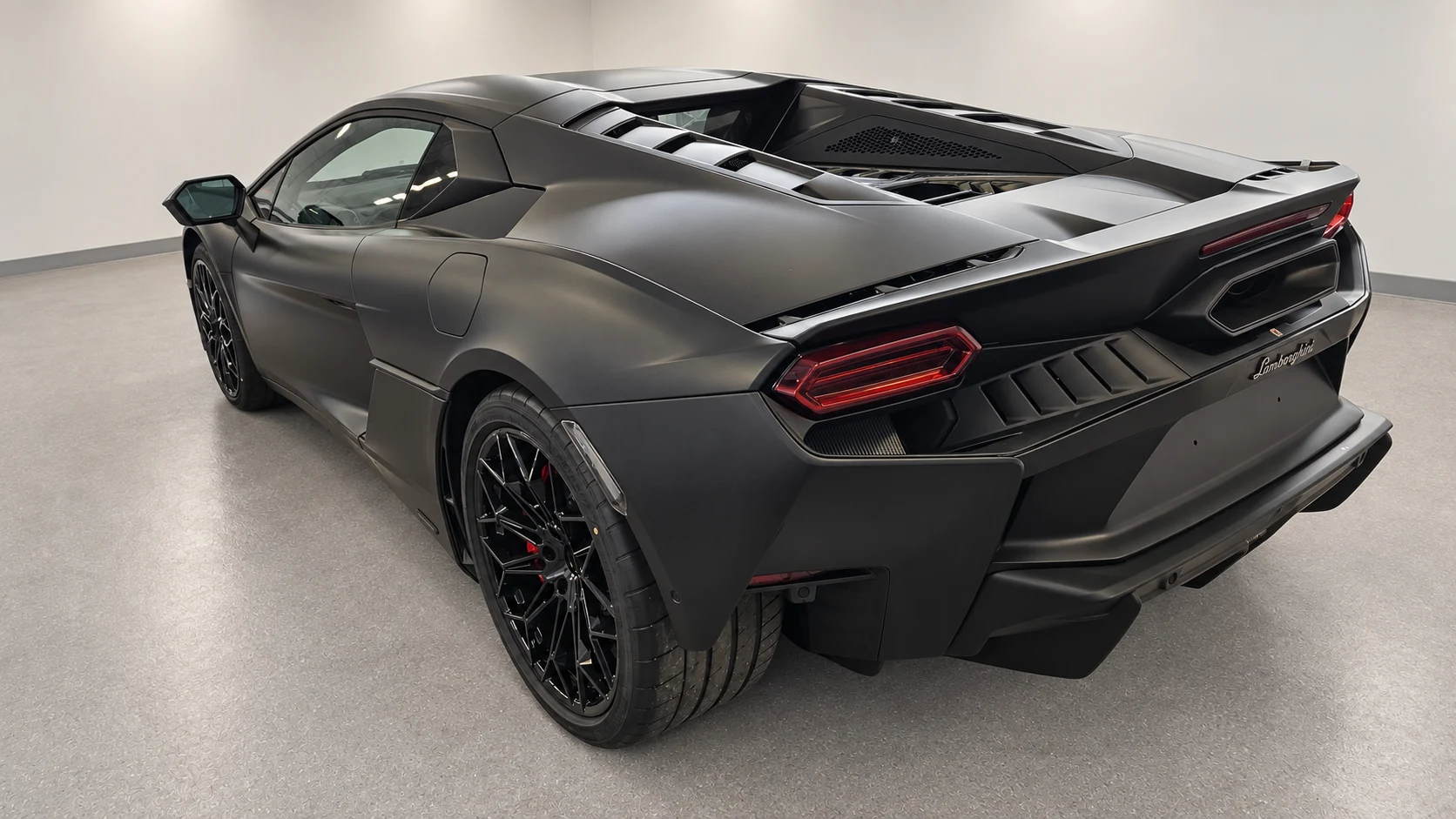 Lamborghini Temerario — Galinis rakursas — matinio paviršiaus linijos